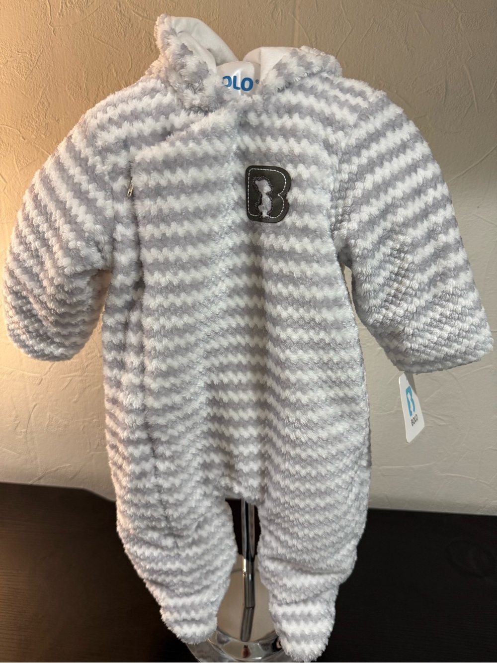BOLO Baby Plush Hooded Snowsuit Bunting Gray White Bear 6-9M NWT PM5288